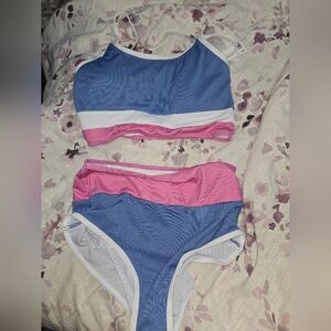 Blue and Pink Two-Piece Swimsuit